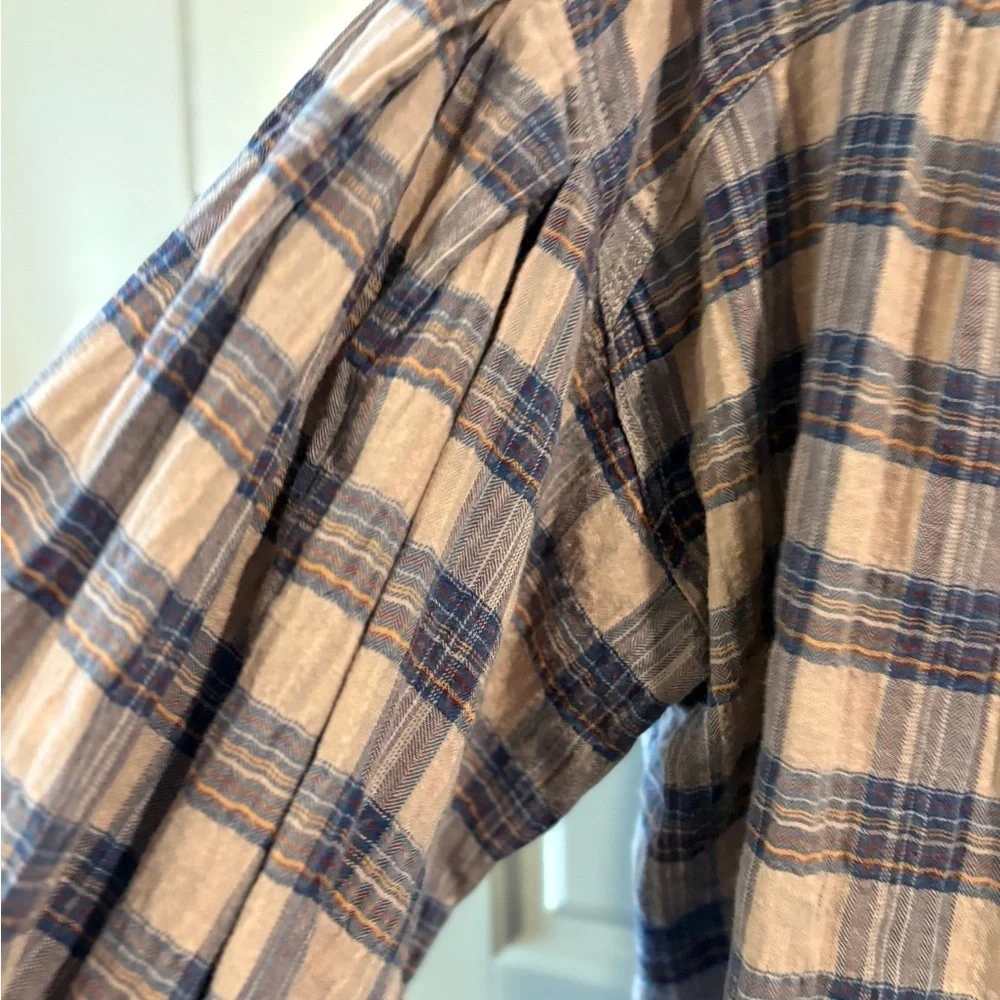 Free People Jessi Plaid Prairie Cottagecore Boho Top in Grey Combo Size Medium